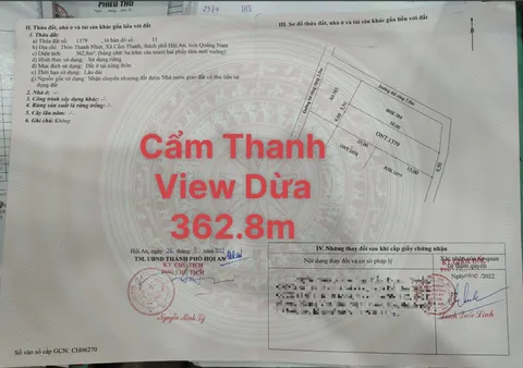 Sở hữu ngay đất View Dừa tại Cẩm Thanh Hội An. Đường oto rộng rãi (MS212)