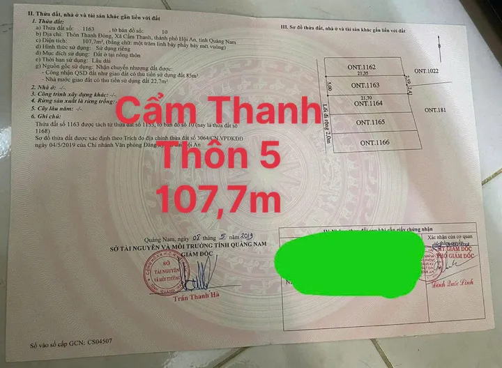 Bán đất Cẩm Thanh Hội An - Cách chợ Bà Lê chỉ 300m - Khu vực tập trung nhiều Villa (MS307)