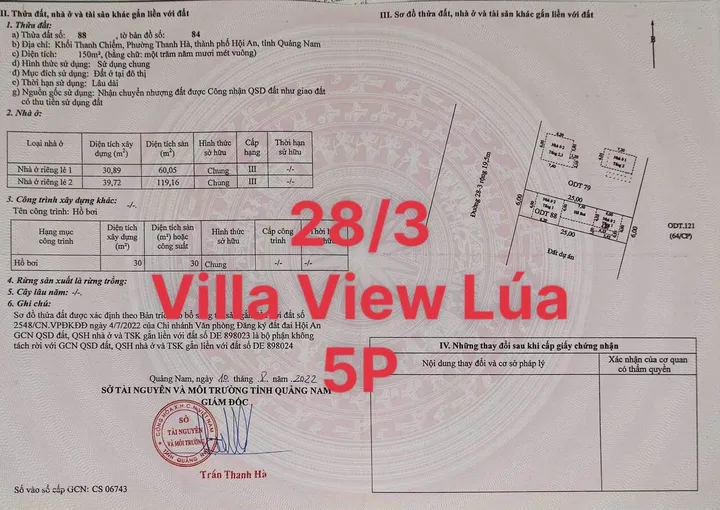 Bán Villa View Lúa Hội An - Thiết kế mang đậm chất Hội An - Nội Thất Đầy Đủ (MS145)