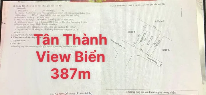Chính chủ gửi bán đất View trực diện Biển Tân Thành - An Bàng - Hội An (MS226)