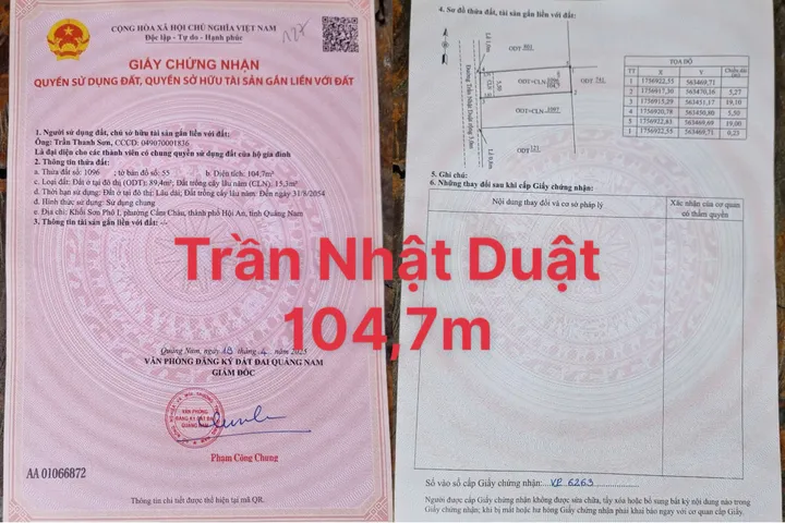 Bán đất mặt tiền Trần Nhật Duật - Hội An. Vị trí đẹp thích hợp xây Villa, Seconhome (MS445)