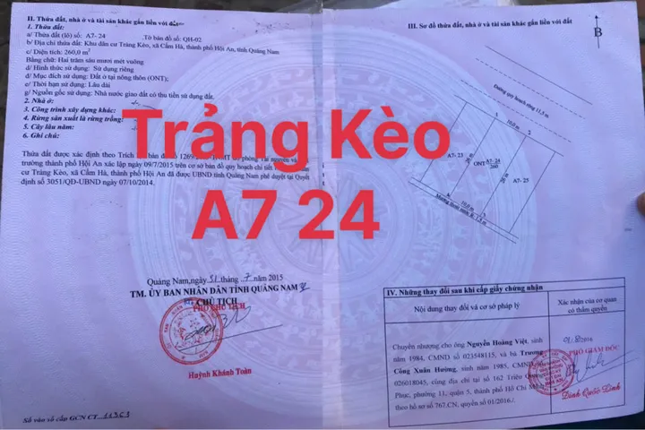 Sở hữu ngay đất Hồ Trảng Kèo - Hội An. Thích hợp xây dựng biệt thự kinh doanh (MS116)