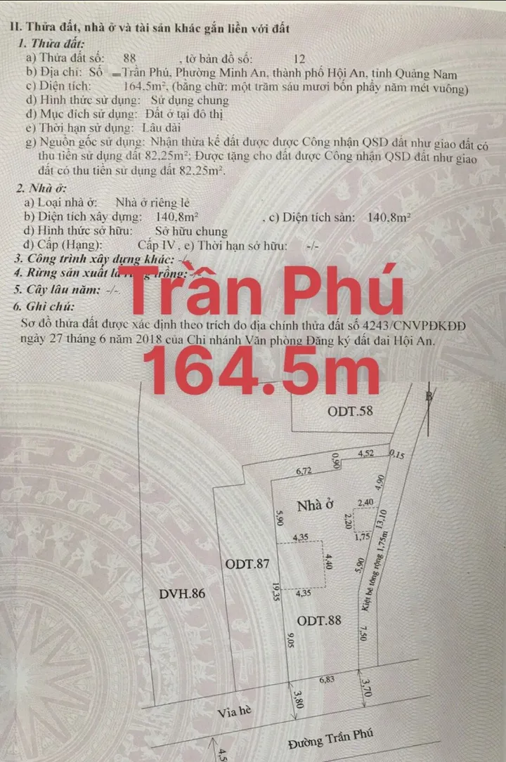 Bán căn nhà 2 Mặt tiền Trần Phú - Phố Cổ Hội An - Vị trí kinh doanh sầm uất (MS208)